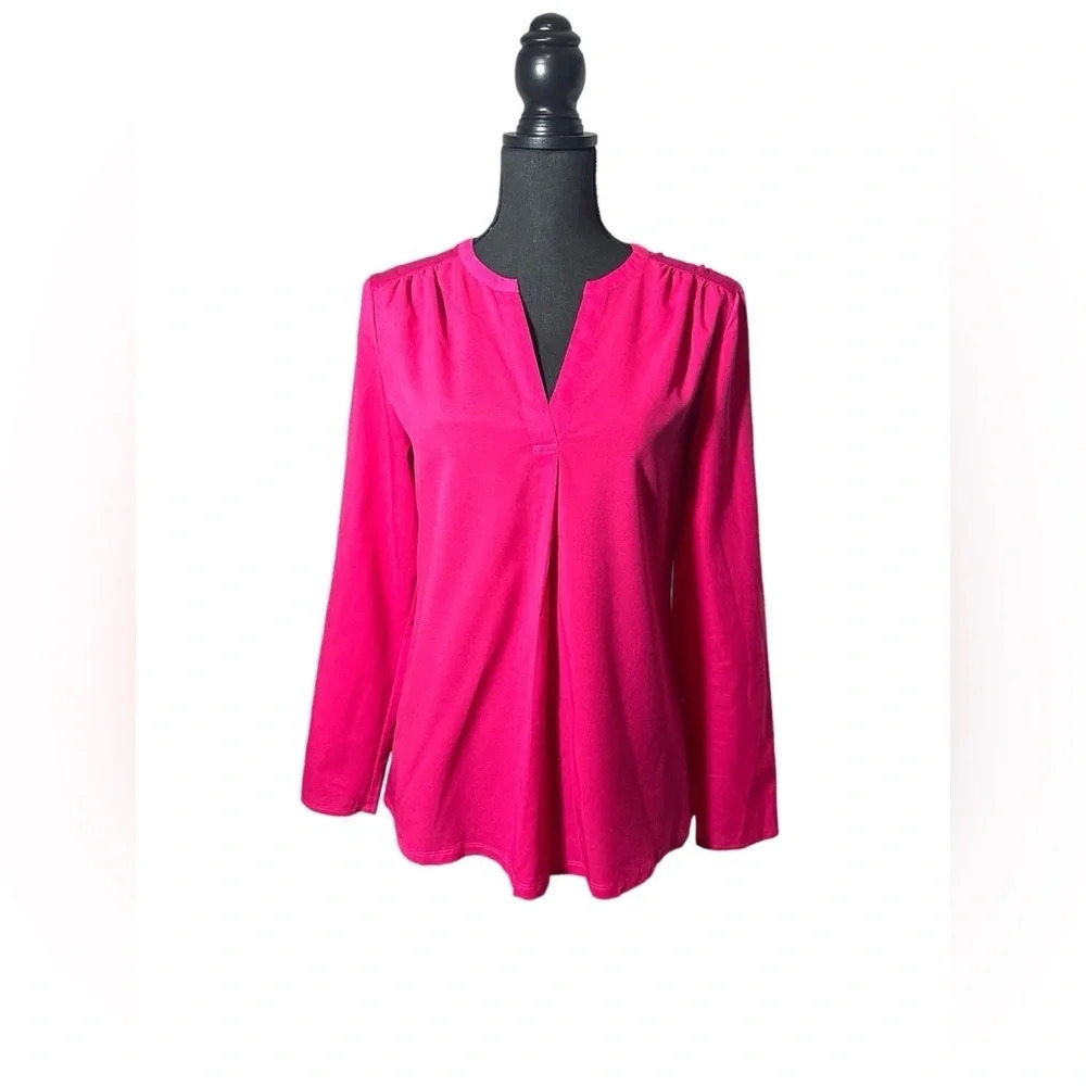 French Connection Hot Pink V-Neck Pullover Blouse Medium Y2K 90s